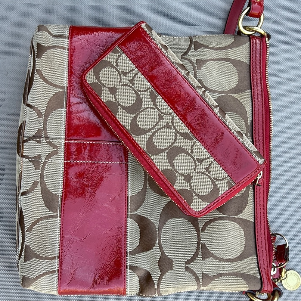 Coach Red and Cream Shoulder Bags